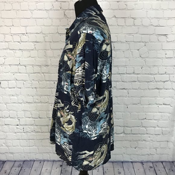 Vintage Y2K Red Dragon Kennington Button Down Rayon Shirt - Picture 3 of 5